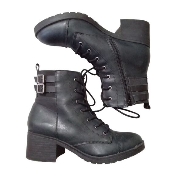 Rampage Kellin Boots Black Size 8.5M Lace Up Side Zipper - Picture 1 of 11